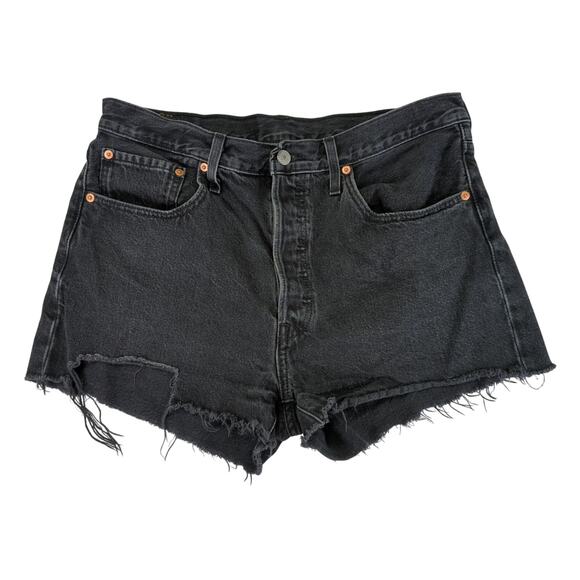 Levi's 501 Cut Off Shorts Women's 31 Black Button Fly 100% Cotton Rigid Denim - Picture 1 of 5